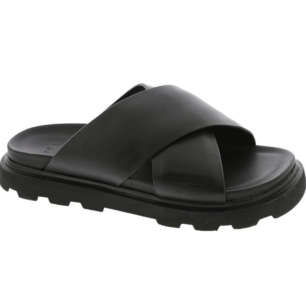UGG Men's Capitola Cross Slide Leather Sandals Black Size 9 NWOB